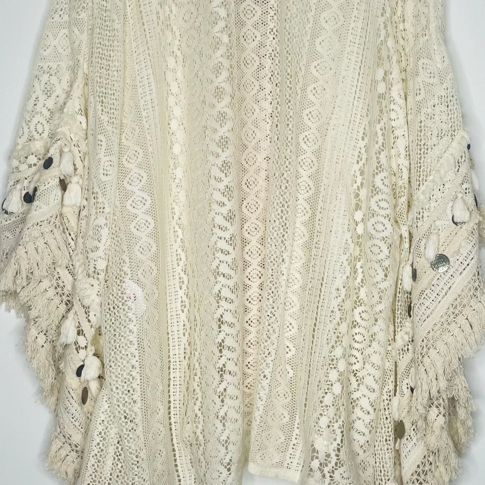 Avani Del Amour pullover Boho 100% Cotton crochet hippie Fringe poncho Size S/M - Picture 14 of 15
